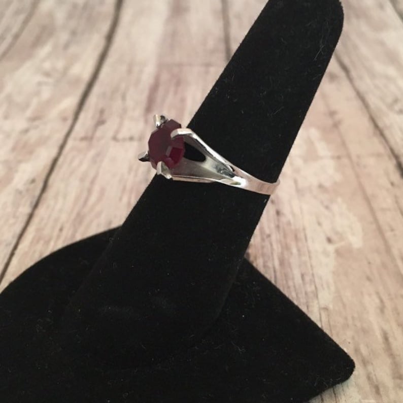 Vintage Silver Ring with Red Stone  Marked Sterling  Beautiful Design  Octagon Shaped Stone  Dark Red