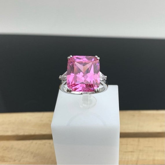 Vintage Pink Crystal Sterling Silver Statement Ri… - image 6