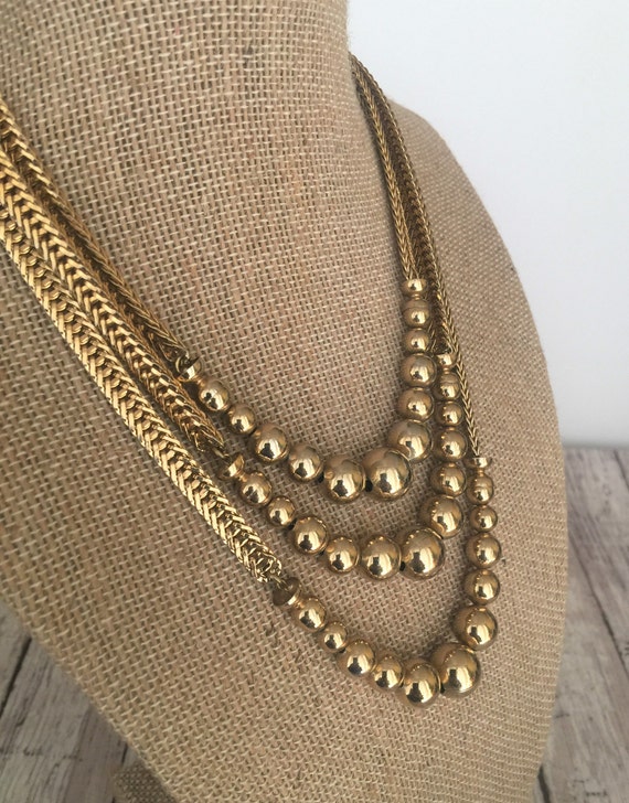 Vintage Monet Triple Chain Gold Tone Necklace Gol… - image 6