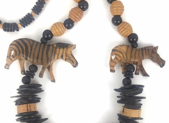 Zebra Necklace Safari Theme Tribal Style Earth To… - image 7