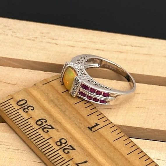 Vintage Opal Ruby Ring White Topaz Sterling Silve… - image 7