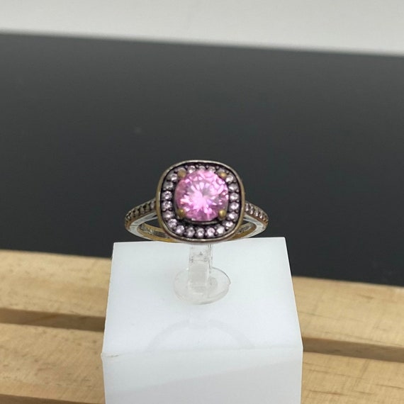 Vintage Multi Stone Ring Pink Stones Aged Gold To… - image 7