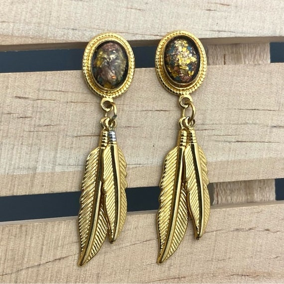 Vintage Southwestern Style Dangling Gold Tone Pie… - image 1