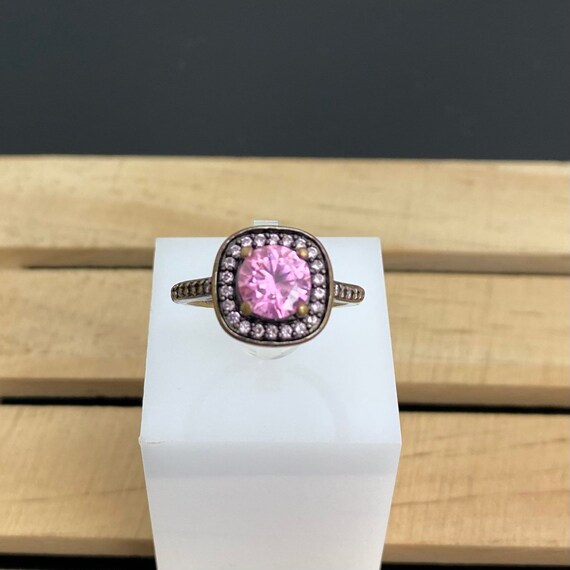 Vintage Multi Stone Ring Pink Stones Aged Gold To… - image 5