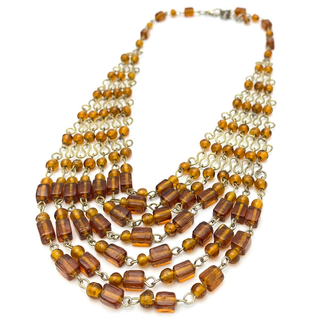 Vintage Glass Bead Necklace Multi Strands Bib Vintage Necklace Etsy