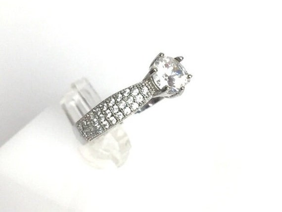 Vintage Round Crystal 925 Silver Ring Round Accen… - image 7