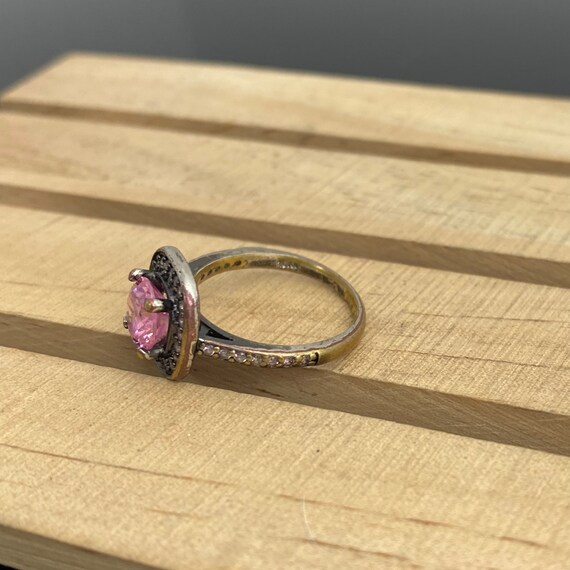 Vintage Multi Stone Ring Pink Stones Aged Gold To… - image 9