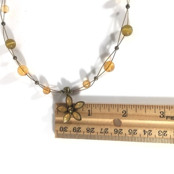 Floral Pendant Beaded Necklace Yellow Orange Flow… - image 6