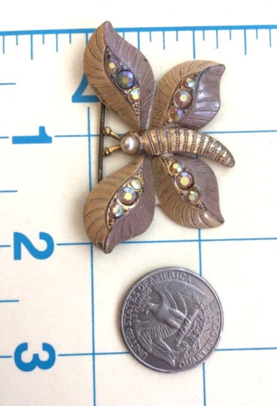 Vintage Butterfly Brooch Brass Tone Butterfly Jew… - image 3