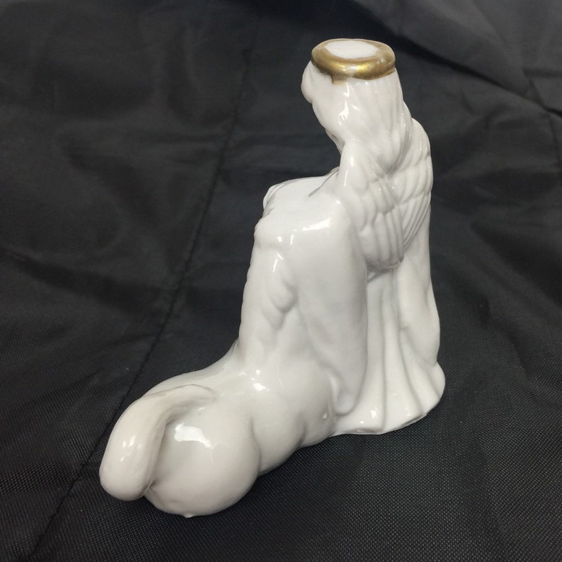 Porcelain Guardian Angel Unicorn Figurine 1980s White Gold Tone Accents Gift Idea