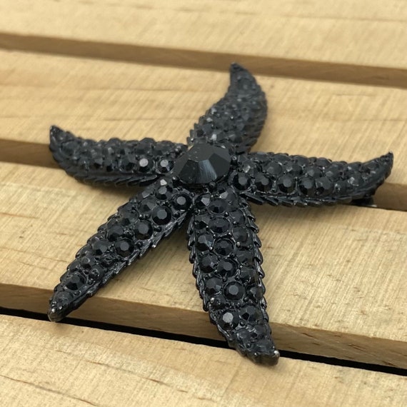 Vintage Weiss Starfish Brooch Black Stones Mourni… - image 6