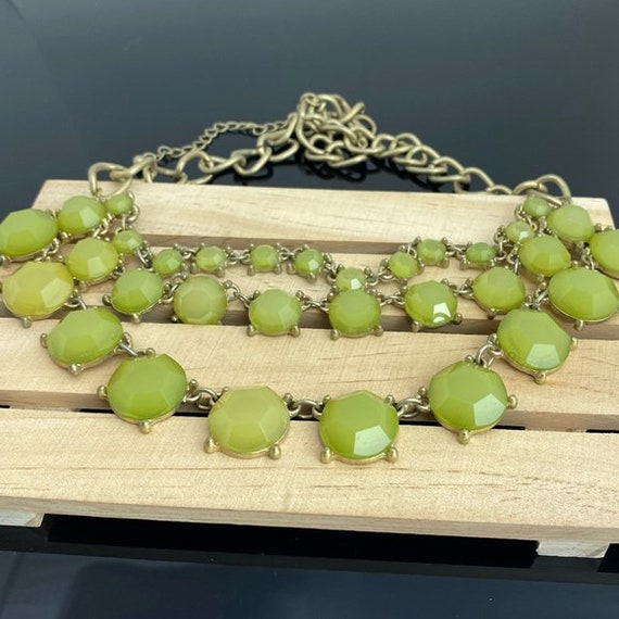 Beautiful Bib Necklace with Light Green Faceted S… - image 3