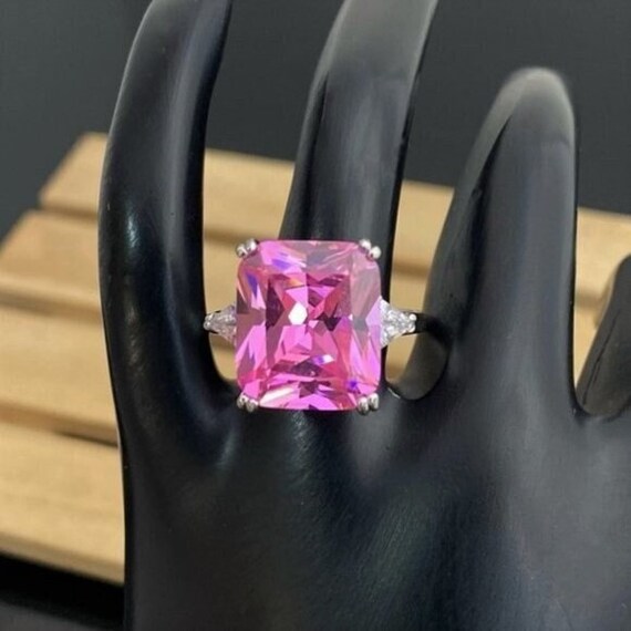 Vintage Pink Crystal Sterling Silver Statement Ri… - image 1