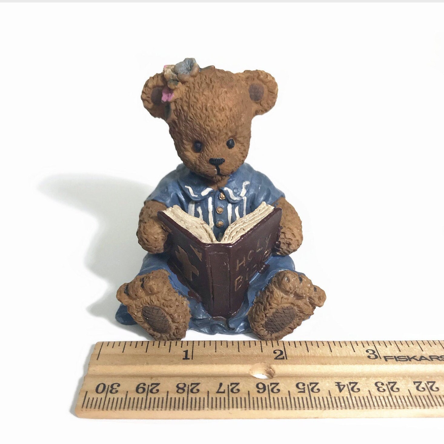 Bible Bear Figurine / Teddy Bear / Reading / Blue Dress / Etsy