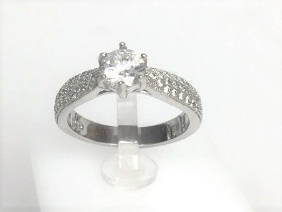 Vintage Round Crystal 925 Silver Ring Round Accen… - image 8