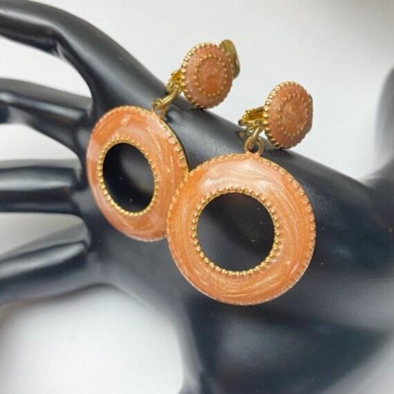 Vintage Clip-On Earrings Dangling Enameled Hoops … - image 3