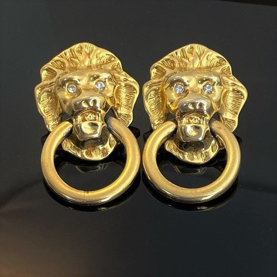 Gold lion door knocker earrings deals