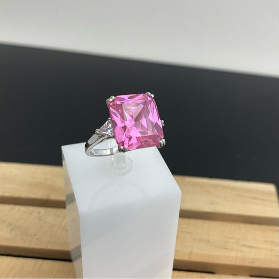 Vintage Pink Crystal Sterling Silver Statement Ri… - image 5