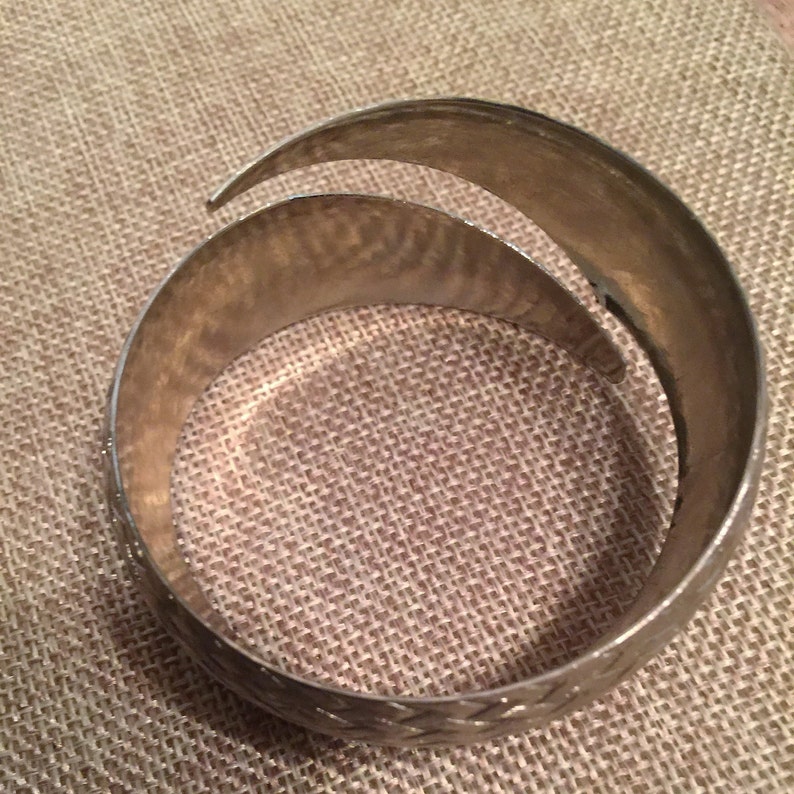 Vintage Silver Tone Cuff Bracelet with Basket Weave Design Vintage Cuff Bracelet Vintage Jewelry Gift Idea Brushed Surface Design