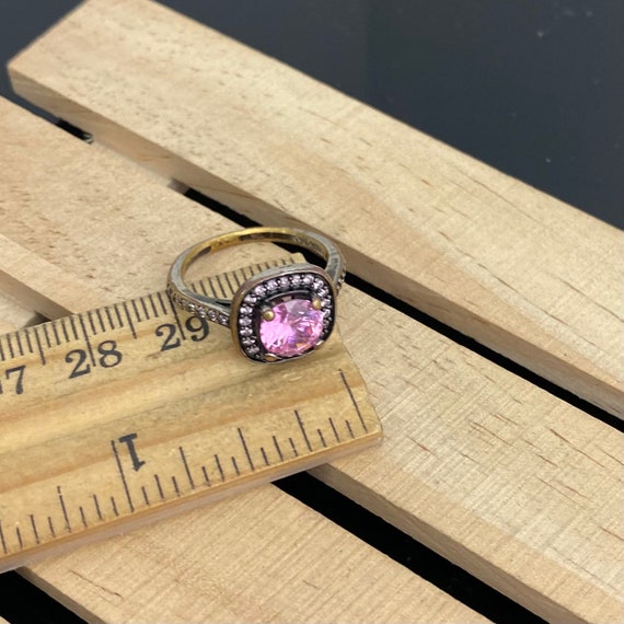 Vintage Multi Stone Ring Pink Stones Aged Gold To… - image 4