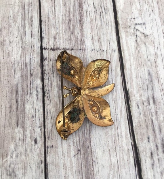 Vintage Butterfly Brooch Brass Tone Butterfly Jew… - image 4