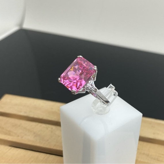 Vintage Pink Crystal Sterling Silver Statement Ri… - image 7