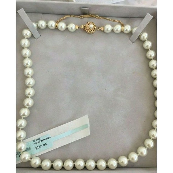 MISAKI Glass Pearl Necklace Beautiful Gold Plated Stainless Steel