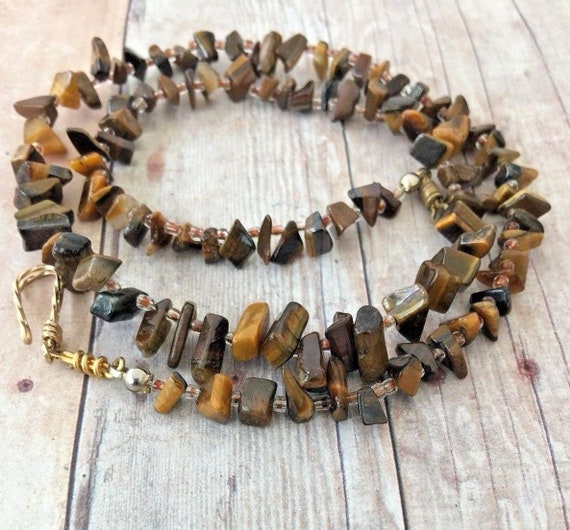 Tiger/'s Eye /& Glass Beaded Necklace and Hoop Earring Set Earth Tone Natural Stone Jewelry Set Gift Idea Graduated Tiger/'s Eye Jewelry Set