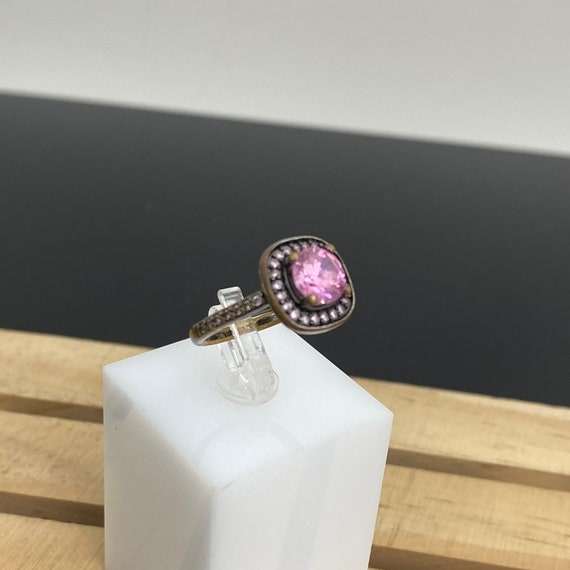Vintage Multi Stone Ring Pink Stones Aged Gold To… - image 6