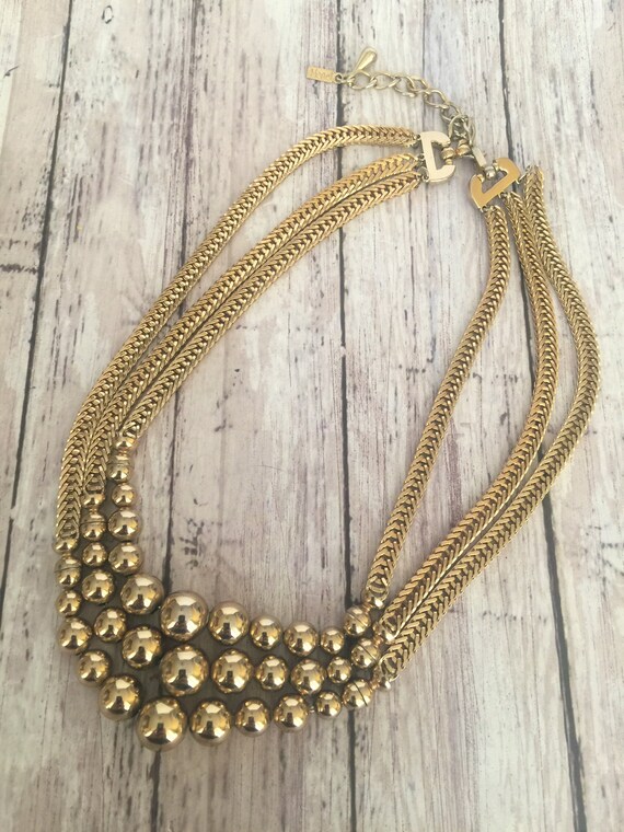 Vintage Monet Triple Chain Gold Tone Necklace Gol… - image 3