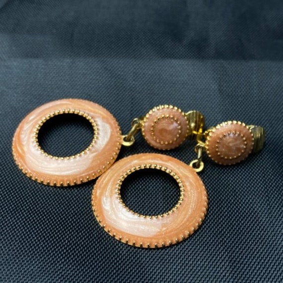 Vintage Clip-On Earrings Dangling Enameled Hoops … - image 5