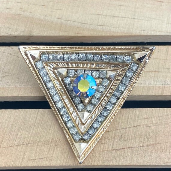 Vintage Unique Triangle Shaped Brooch Rare Pin Gi… - image 3