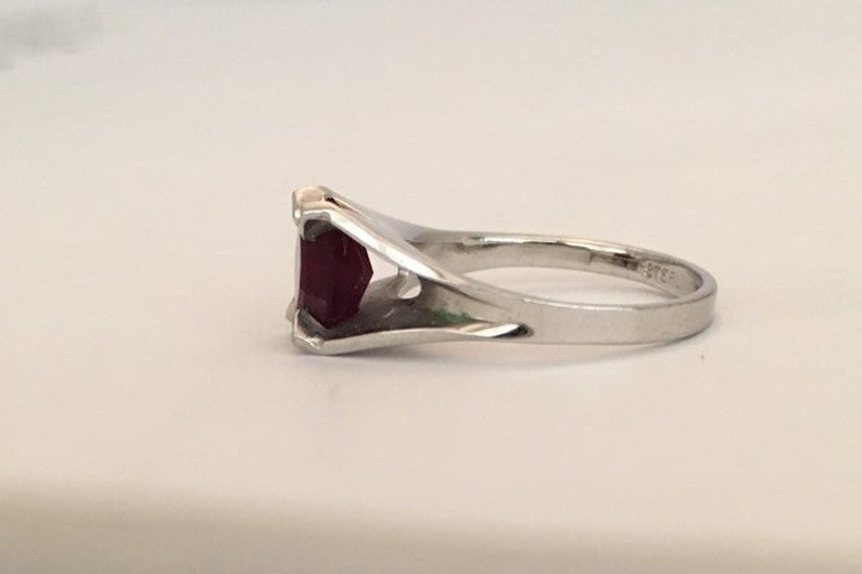 Vintage Silver Ring with Red Stone  Marked Sterling  Beautiful Design  Octagon Shaped Stone  Dark Red