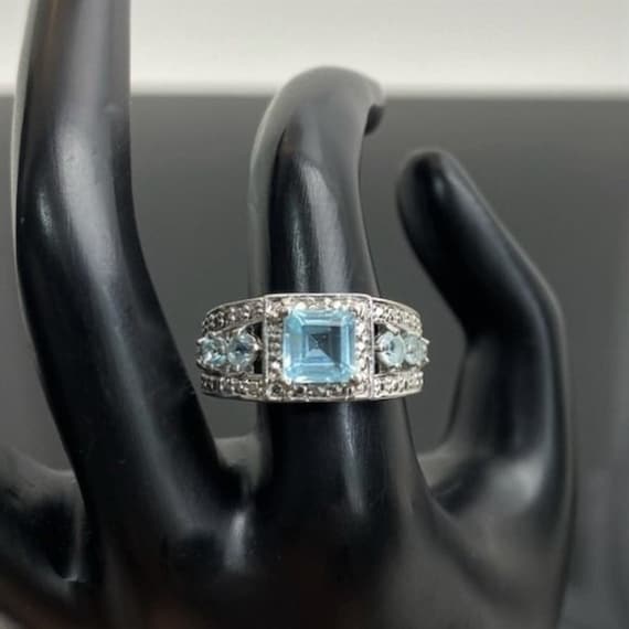 Vintage Blue Topaz Diamond Sterling Silver Ring 92