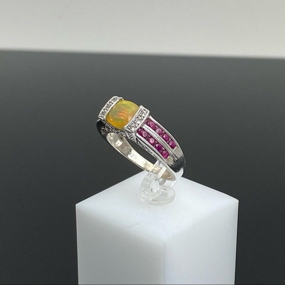 Vintage Opal Ruby Ring White Topaz Sterling Silve… - image 10