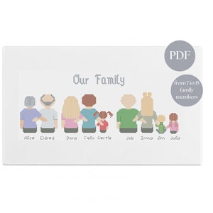 Family (from 7 to 15 family members) Portrait Cross Stitch Pattern