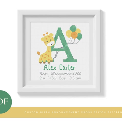 Lazy Sloth Birth Announcement Cross Stitch Pattern Baby Cross Etsy