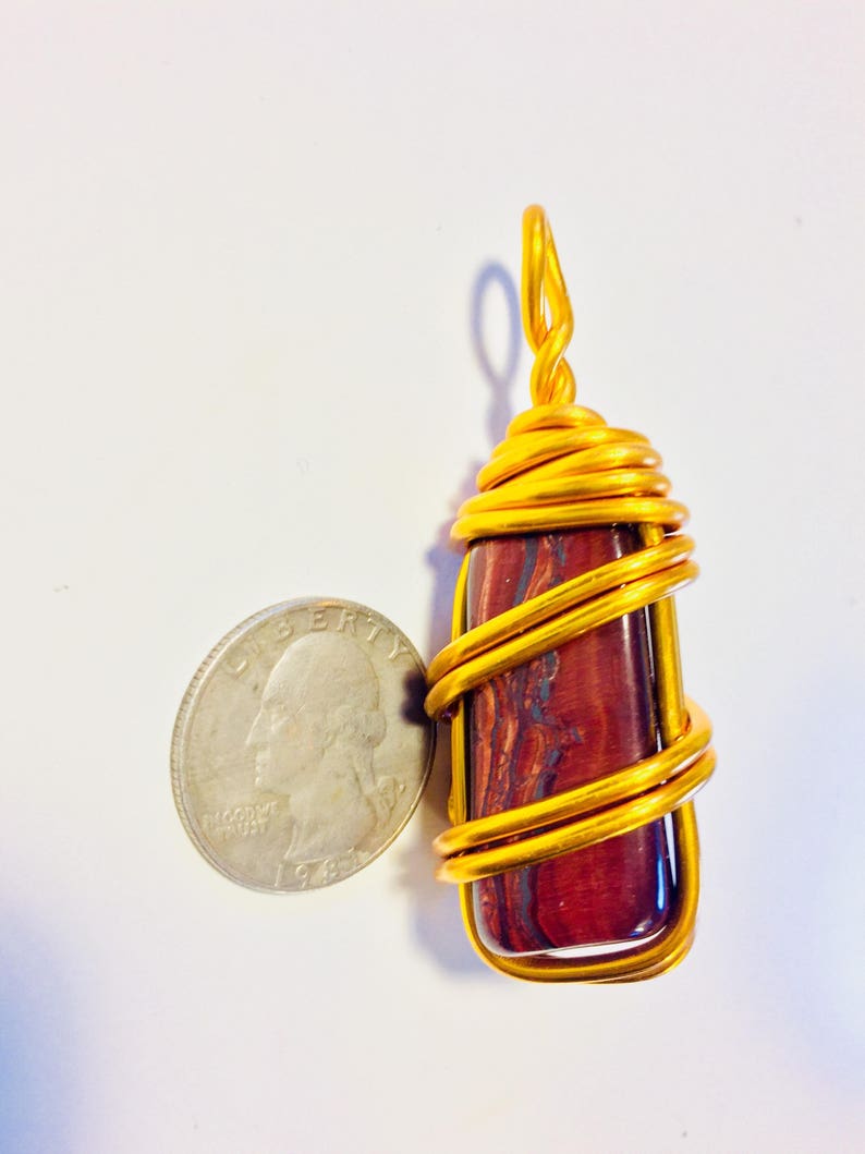 Red Tigers Eye Wire Wrap Wrapped Pendant Necklace Jewelry