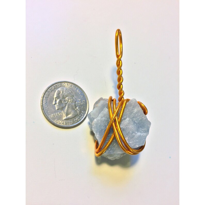 Blue calcite wire wrap wire wrapped jewelry blue rock necklace blue stone pendant wire wrapped in gold aluminum wire raw stone