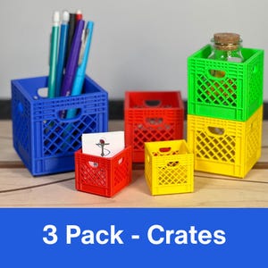 3 Pack - Stackable desktop organizing crate, 3D printed storage, Desktop storage, Stacking mini crates, Office organization, Storage crate