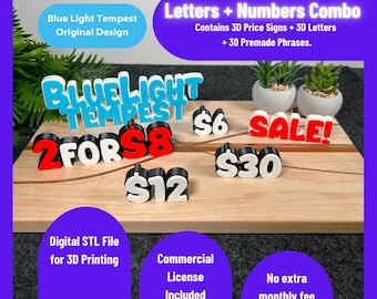 Paquete combinado de letras 3D y letreros de precio, set de exhibición de mercado - Descarga digital