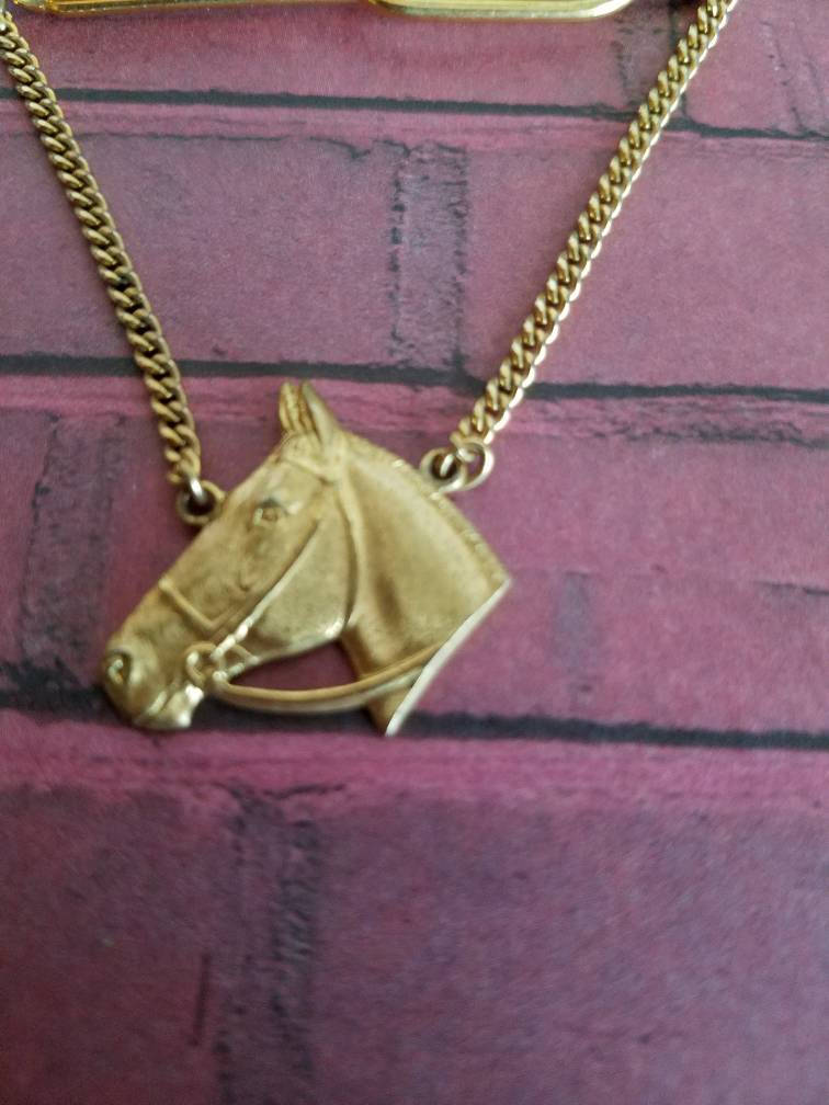 Pince à Cravate Vintage 1950's - Tête De Cheval Et Fer à Cheval, Doré