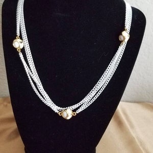 Monet white chain necklace with white and gold beads, vintage white chain Monet, beaded Monet necklace