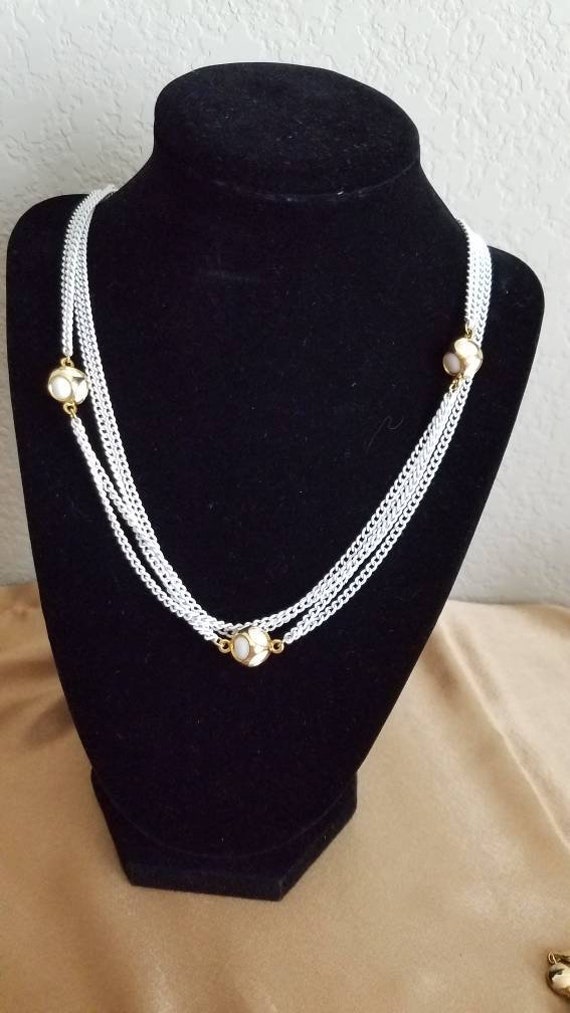 Monet white chain necklace with white and gold bea