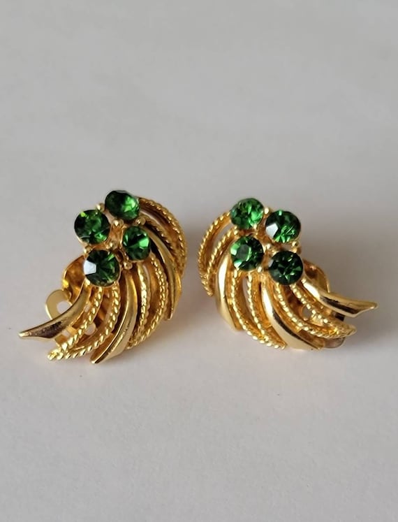 Lisner Green Rhinestone Earrings - image 1