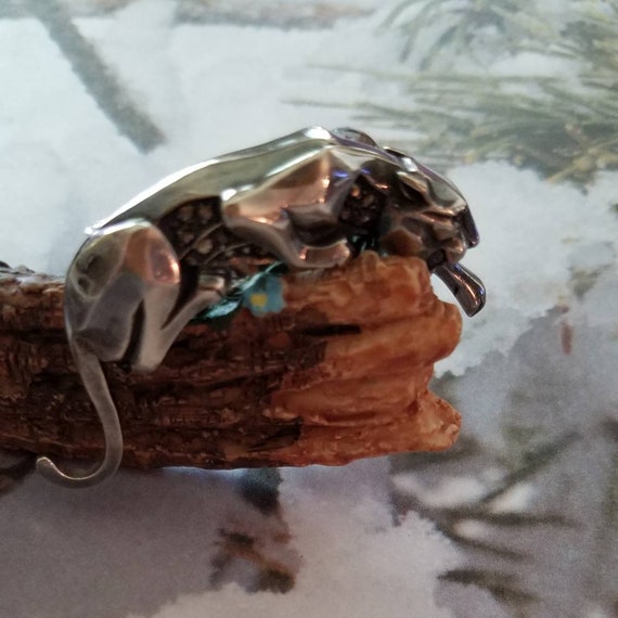 Panther brooch in sterling silver with marcasites.