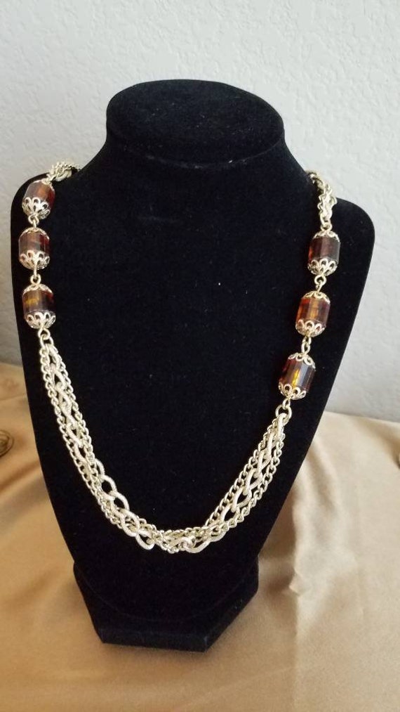 Sarah Coventry brown lucite and gold tone necklace