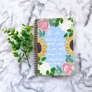 Philippians 1:6 Spiral Notebook, journal, diary, writing, gift, teacher, Christian, handmade, art, painting, writing