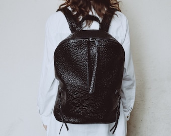 Black leather backpack women and men, Travel leather rucksack, Laptop backpack, Large leather black backpack, Travel and everyday backpack