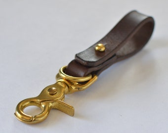 Leather Belt Loop Keychain | Belt Holder Snap Hook for Keys and Gloves | Key Fob with Solid Brass Keyring and Swivel Clip